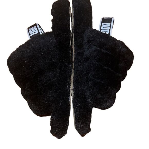 Ugg Black Fur Slides Sandals Size 4 - Picture 3 of 6